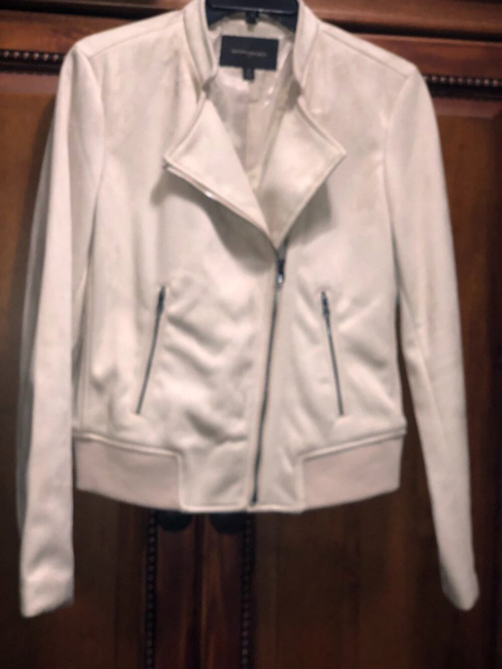 BANANA REPUBLIC Faux Suede Asymmetric Moto Jacket Cream / Off-White Size S